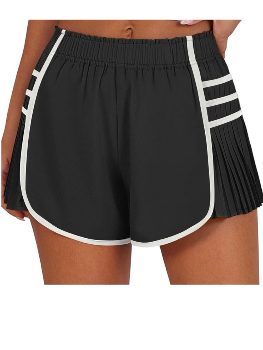 Black Athletic Pleated Side Trim Women's Shorts